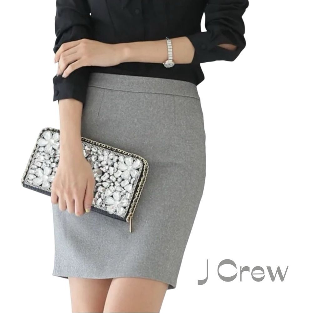 J Crew Light Gray Wool Blend Pencil Skirt NWOT Size 8 Academia Career